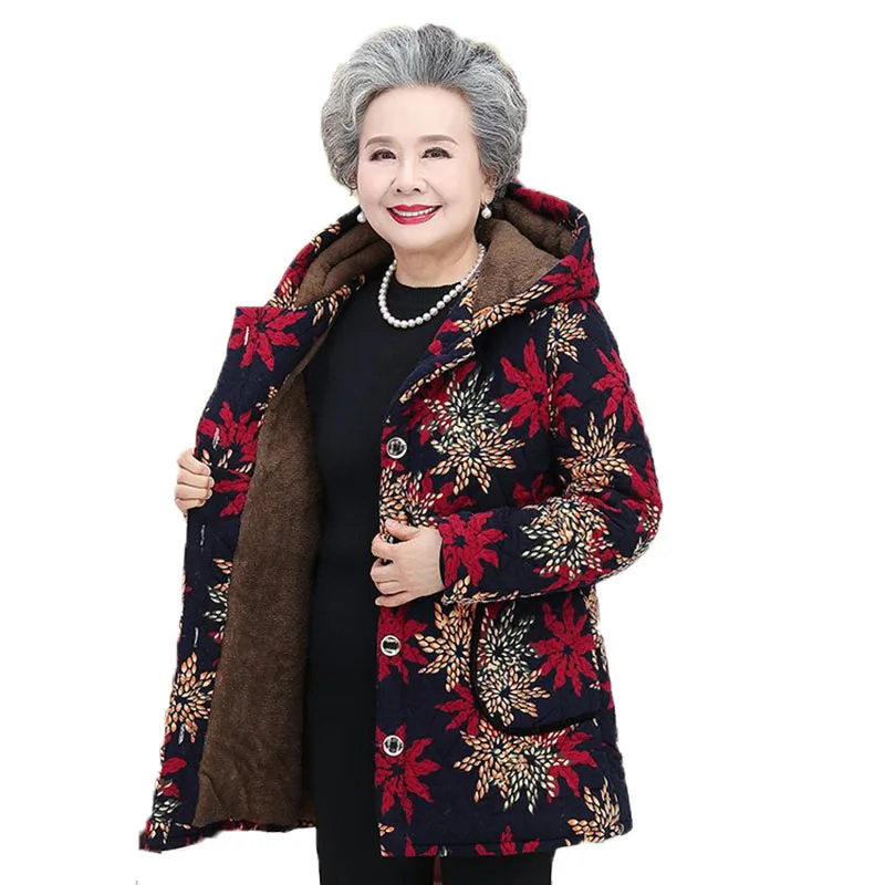 

Parkas Middle-aged and Elderly Women's Coats Winter Jackets Female Down Cotton Padded Clothes Warm Overcoats Grandma 2020 5XL