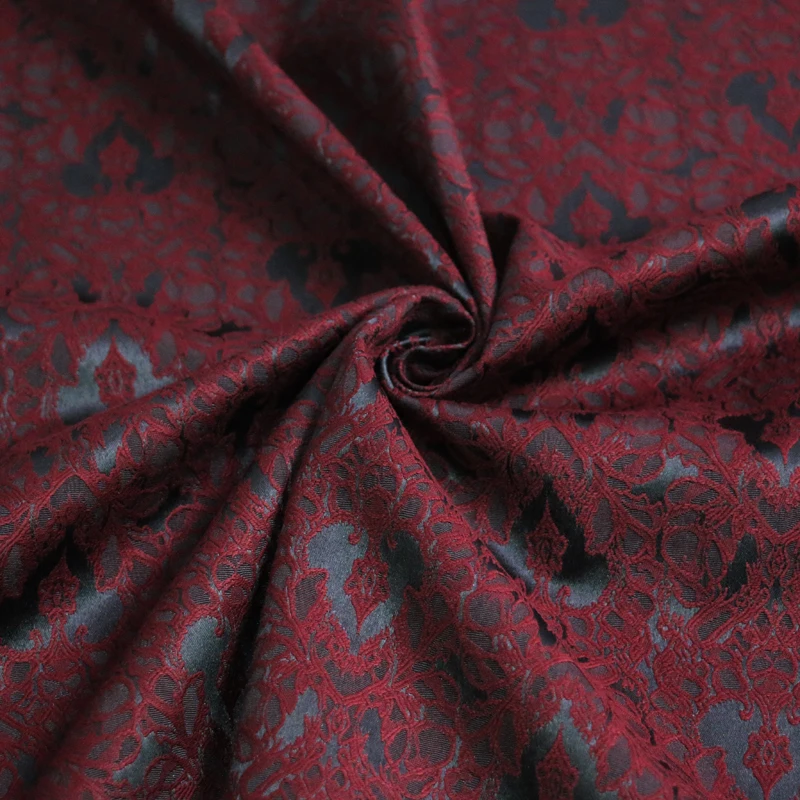 black burgundy Этническая жаккардовая ткань для пальто суд цветочный рельефный материал модный поли хлопок 100 см* 133 см - Цвет: black burgundy