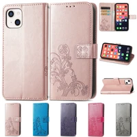 wallet leather four leaf clover case for iphone 13 13 pro 13 pro max 13 mini 12 12 pro 12 pro max anti fall protective shell