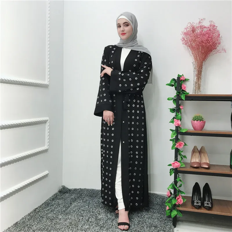

Women Ramadan Kaftan Black Abaya Dubai Turkish Turkey Bangladesh Bolero Metal Ring Muslim Caftan Robe Cardigan Islamic Clothing
