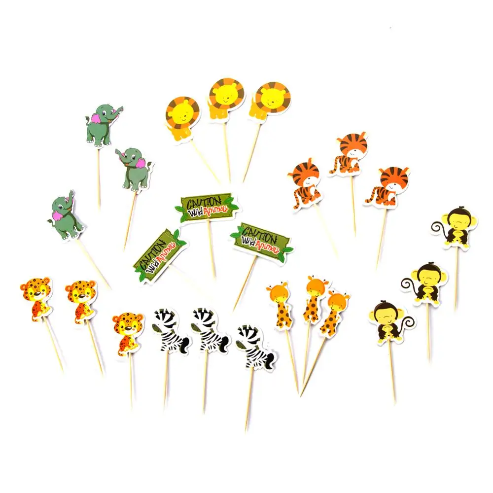 

24pcs Jungle Animal Theme Party Cake Toppers Birthday Cake Decorations Kids Birthday Party Decorations Forest Zoo Party Supplies