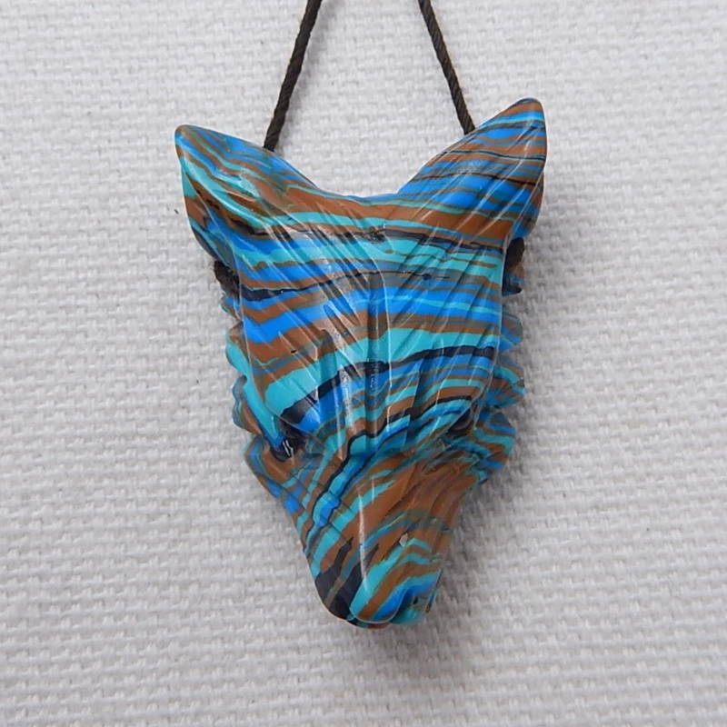 

Sale 1Pcs Rainbow Jasper Handcarved Wolf Head Side Drilled Necklace Pendant 34x25x11mm 8.2g