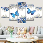 Картины на холсте, 5 шт., HD принт, цветы, синяя бабочка, животные, украшение на стену, украшения для дома, Настенный декор