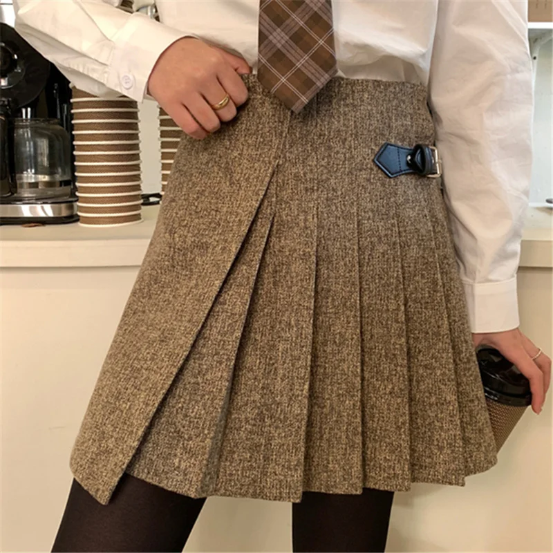 Sungtin Preppy Style Woolen Women Pleated Skirt and Blazer 2 Piece Set Korean Kawaii Suit Female Cute JK Warm |
