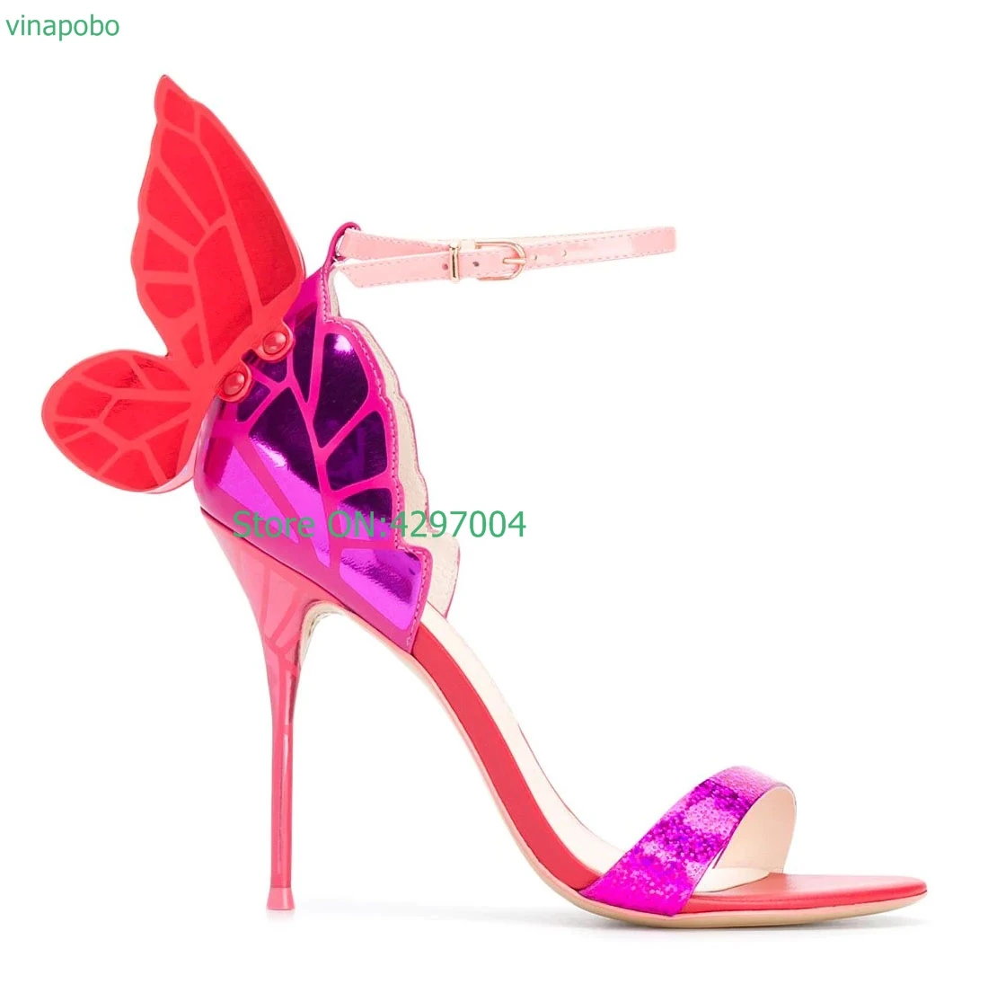 

Newest 2022 Multicolored Embroidered Butterfly Sandals Ankle Strap Stiletto High Heel Wing Sandals Women Wedding Shoes Bride