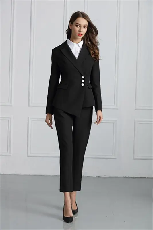 2020 two piece outfits for women Solid color fashion professional white OL women set clothing