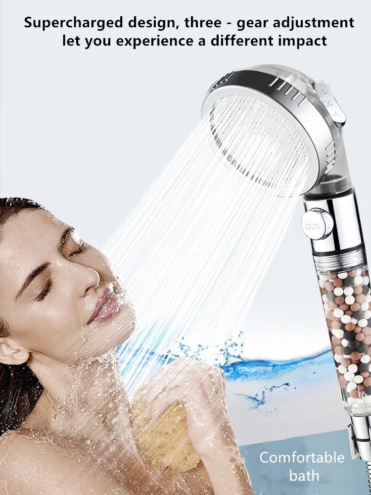 bathroom high pressure anion filter bath head 3 function spa shower head with switch onoff button rainfall water saving shower free global shipping