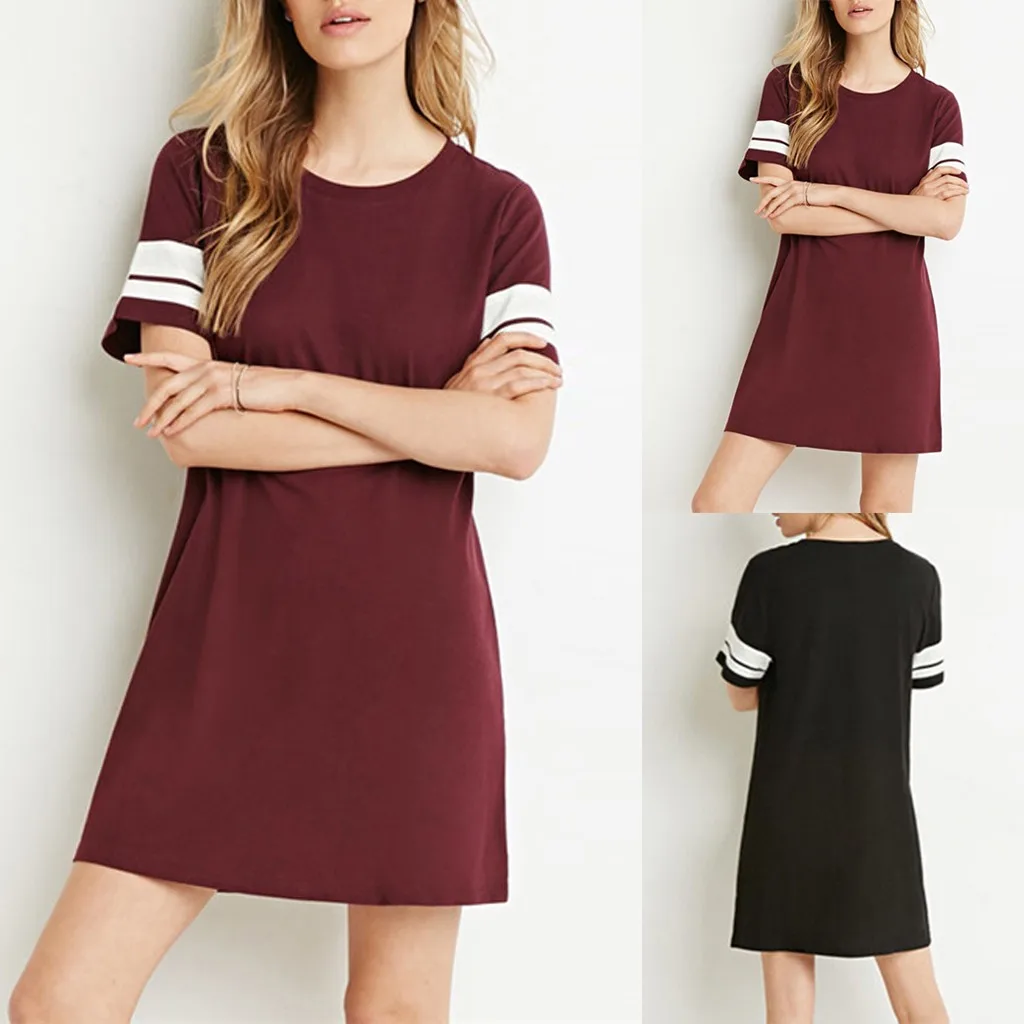 Футболка женская однотонная в полоску длинный Повседневный Топ с круглым