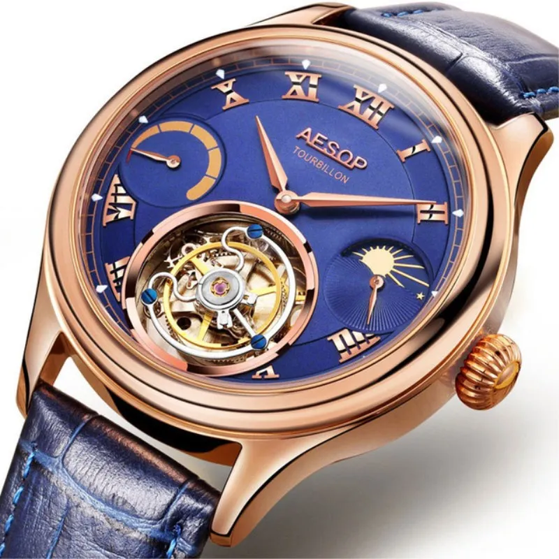 Лидирующий бренд, Мужские Оригинальные настоящие Tourbillon часы, многофункциональные, с двумя часовыми поясами, с Луной, фазой, светящиеся, мужские деловые часы