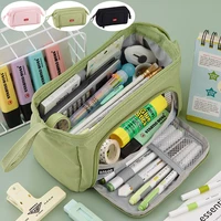 pencil case canvas stationery bags portable pencil pouch holder with zipper multi pockets pen storage multifunctional makeup bag