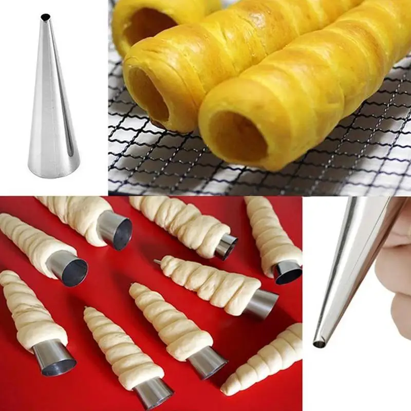 

Croissant Molds Steel Pastry Cream Horn Molds Baking Horn Coil Conical Cake Mold Cream Tool For Home Cone Pastry Q0D0