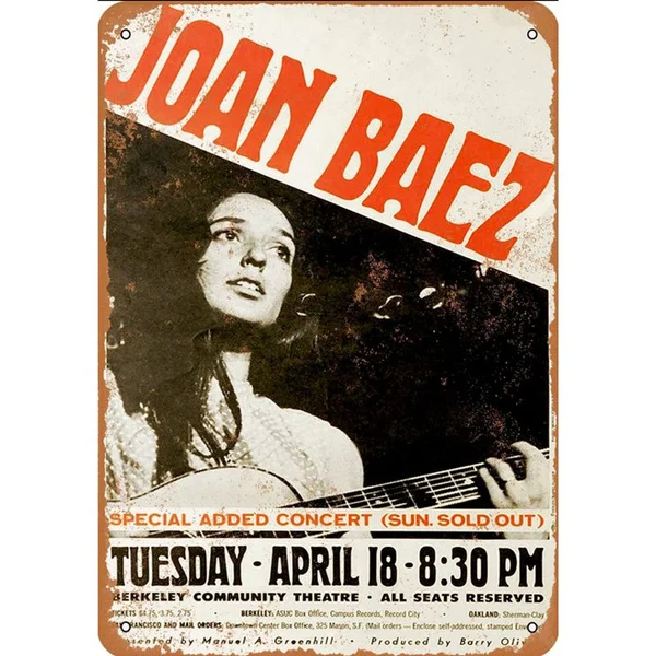 

Металлический жестяной плакат с изображением Джоан баз, постер с изображением бара для украшения стен дома
