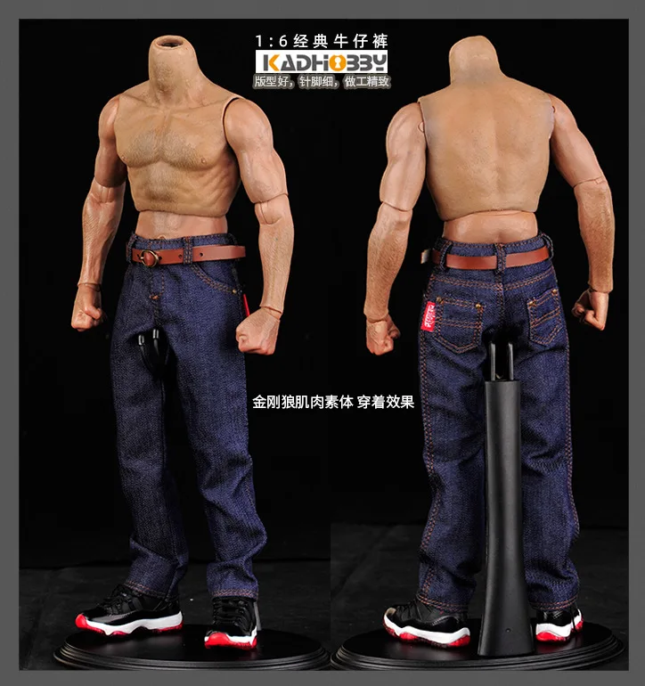

1/6 Male Straight Jeans Trousers With Belt for 12 Inches Military Soldier Muscular Body Action Figures