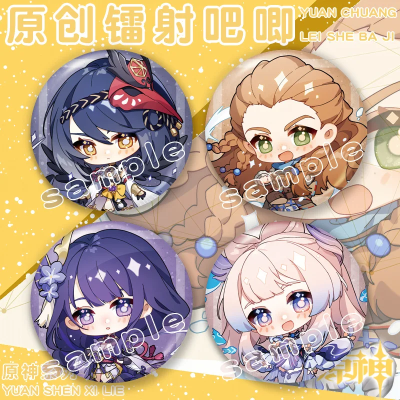 

Anime Genshin Impact New Character Raiden Shogun Sangonomiya Kokomi Metal Cartoon Pattern Brooche Backpack Decoration Keychain