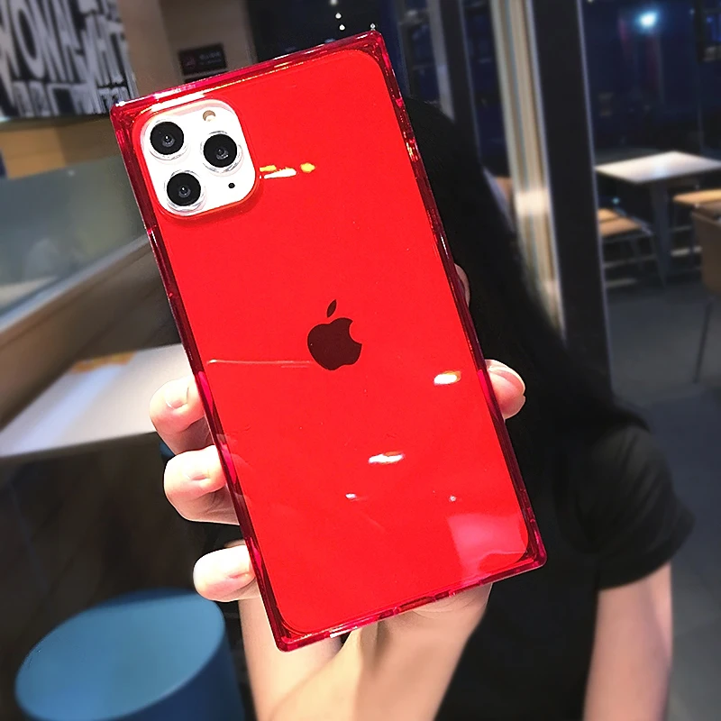 Модный 6D квадратный чехол для телефона для iPhone 11Pro Max XR X 6 6S 7 8 Plus XS Чехлы для Max XR мягкий силиконовый прозрачный чехол Coque подарок - Цвет: Red