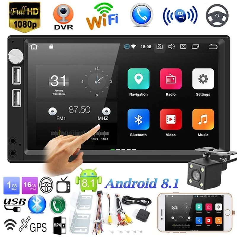Автомобильная стереосистема 7 &quotAndroid 8 1 2DIN MP5 плеер GPS Navi Touch Bluetooth WiFi + камера |