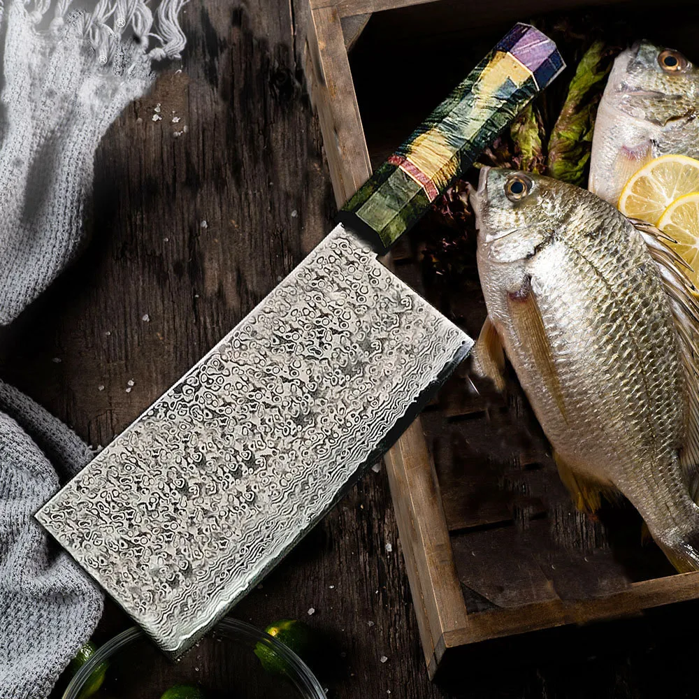

Damascus Steel Nakiri Chef Knife Chinese clever Knives Sharp Slicing Steak kitchen knife Kitchen Cutlery