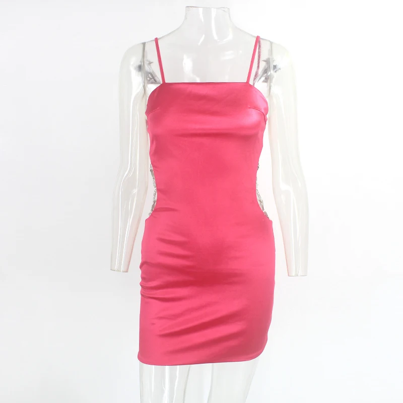 Женское атласное мини-платье Fuedage красное открытое облегающее платье на