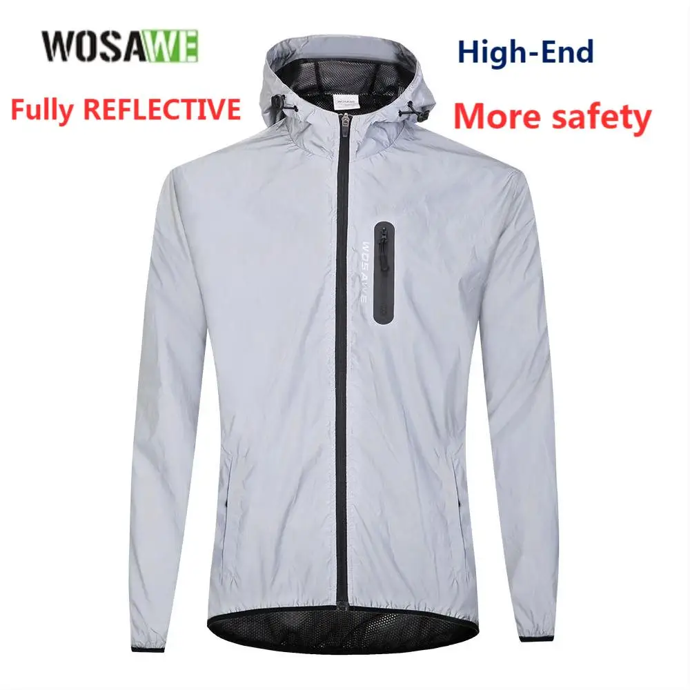 

WOSAWE Men Cycling Jacket Hooded Full Reflective Bicycle MTB Road Bike Clothing Windproof Waterproof Long Jacket Raincoat