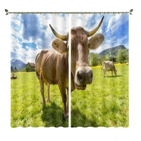 old ox on the grass high precision blackout curtains dersonalized 3d digital printing purtains diy photos