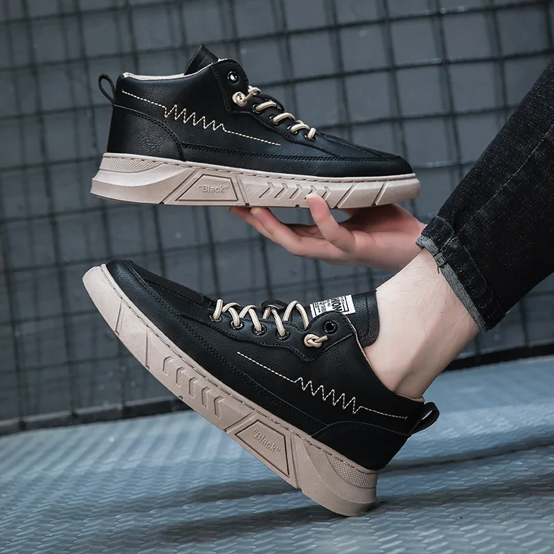 

Кеды мужские высокие однотонные, холщовые кроссовки, на шнуровке, черные, весна-осень 2020