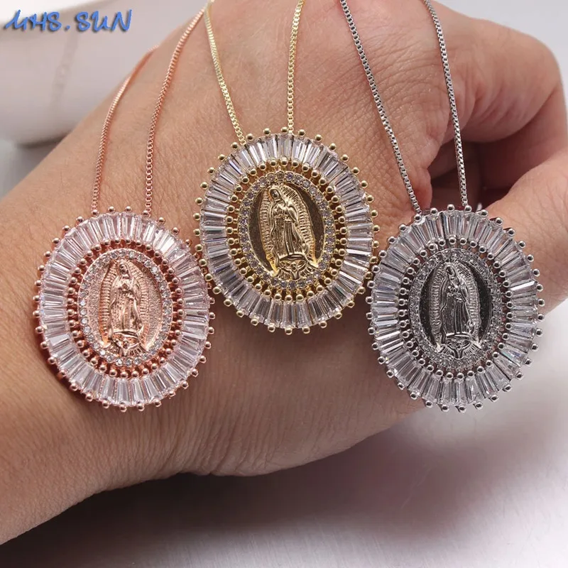 

Necklace Zircon Religious Woman Necklace Catholic Jewelry Fashion Pendant Necklace Gold Chain Party Gift New Simple Retro Wild