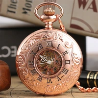 rose gold mechanical pocket watch hand winding pendant antique clock roman numeral display manual mechanism timepiece gift male