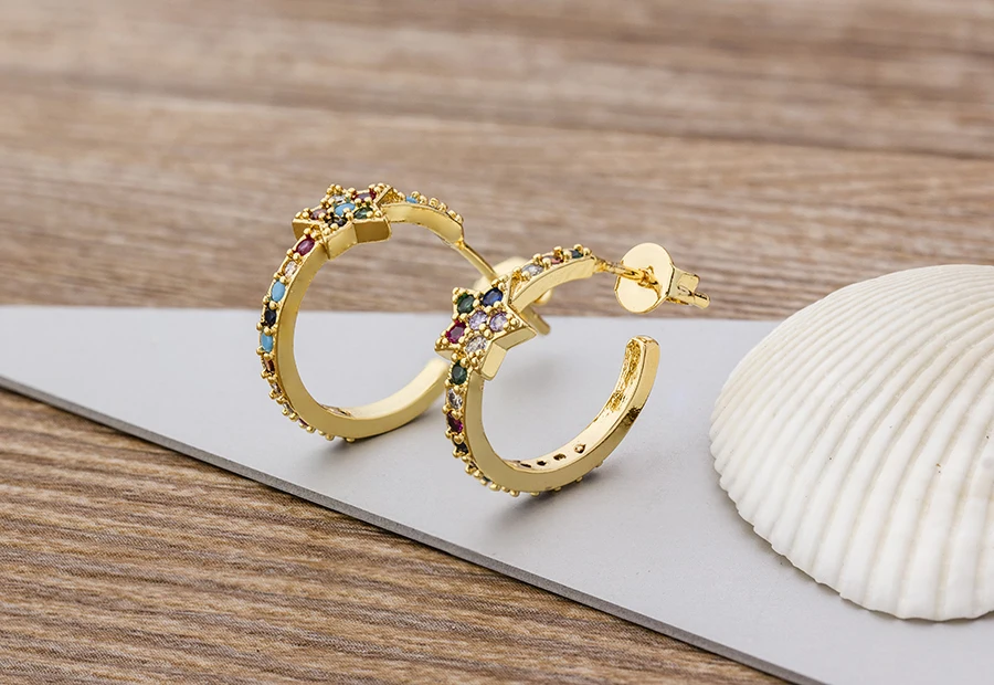 Dames Regenboog Hart Oorbellen Topkwaliteit Koper CZ Kleurrijke Zirkoon Eeuwige Elegante Sieraden Oorbellen