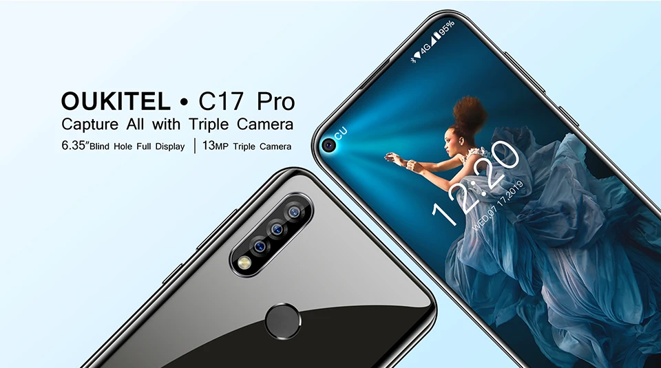 OUKITEL C17 Pro 6,3" 19:9 Android 9,0 мобильный телефон MT6763 Восьмиядерный 4 Гб ОЗУ 64 Гб ПЗУ отпечаток пальца 4 Гб 3900 мАч смартфон