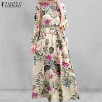 retro floral printed maxi dress womens autumn sundress 2021 zanzea female abaya dubai hijab muslim dress kaftan vestidos robe