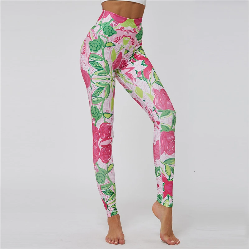 Спортивные Леггинсы с принтом для йоги женские спортивные фитнеса высокой