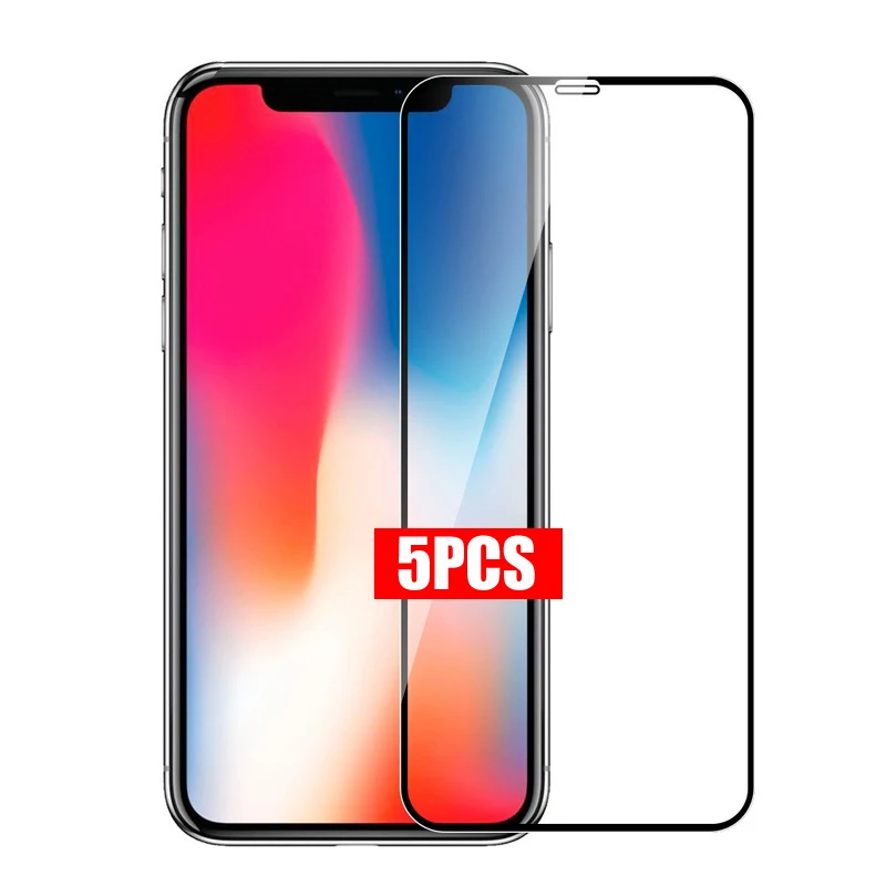 

5Pcs Lot Full Cover Screen Protector for iPhone X XR XS 12 Mini 11 Pro Max 6 6s 7 8 Plus SE 2020 Protective 9H 9D Tempered Glass