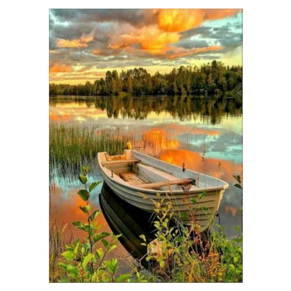 Round Diamond Painting Full Drill river boat landscape 5D DIY Embroidery Mosaic Canvas Cross Stitch Kit Room Decor Gift | Дом и сад