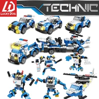 2 in 1 bricks building blocks city police helicopter pull back car education toys for children