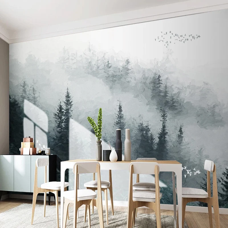 Фотообои в китайском стиле с облаками сосновые леса летающая птица картина