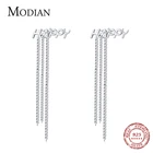 Modian счастливые буквы Длинная кисточка, цепочка Drop Ear 925, серебро элегантные длинные серьги для женщин, свадебные ювелирные изделия