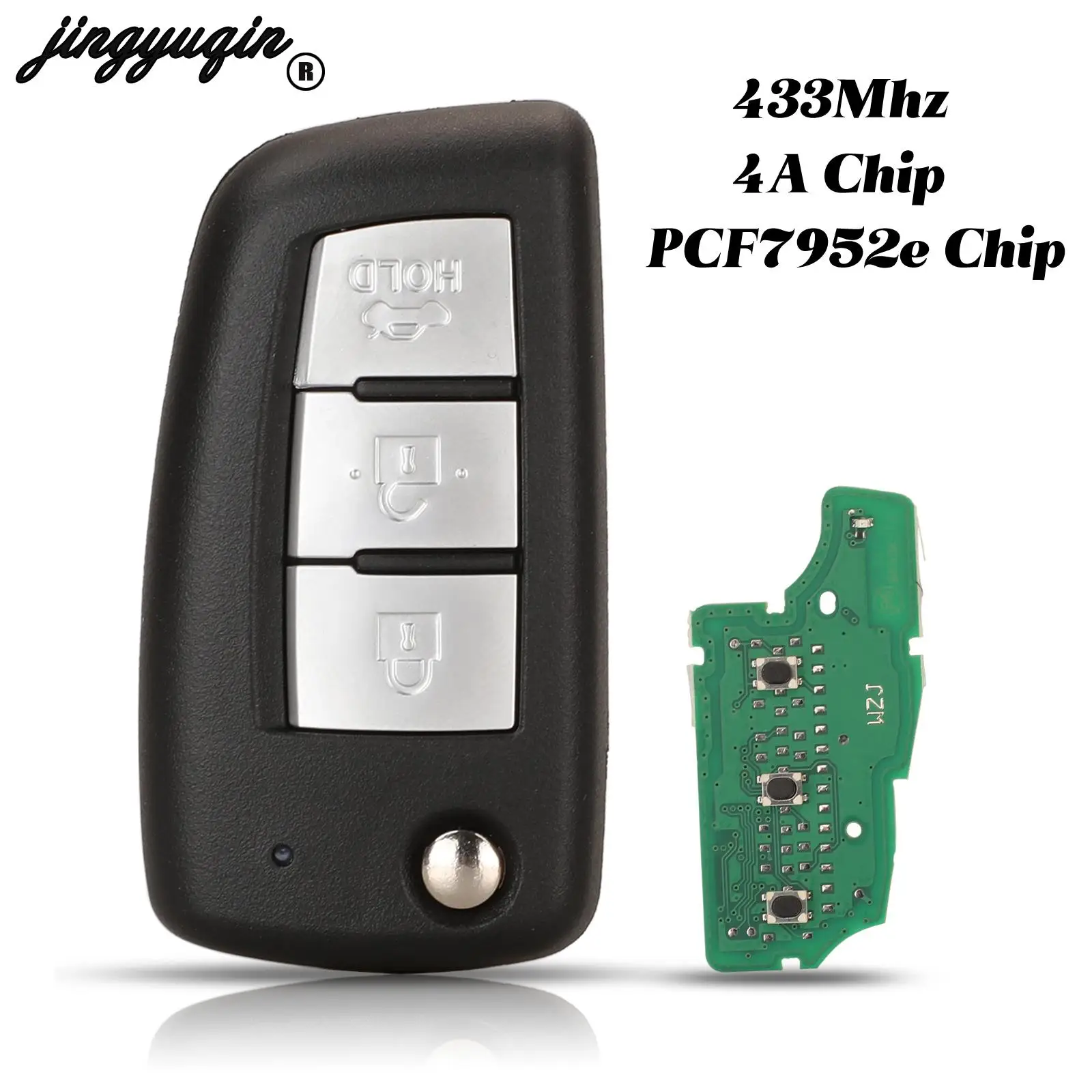 

Беспроводной Ключ-пульт Jingyuqin С 3 Кнопками, 433 МГц, Чипом 4A PCF7952E Для Nissan Sylphy 2019, Bluebird, Qashqai, Kicks