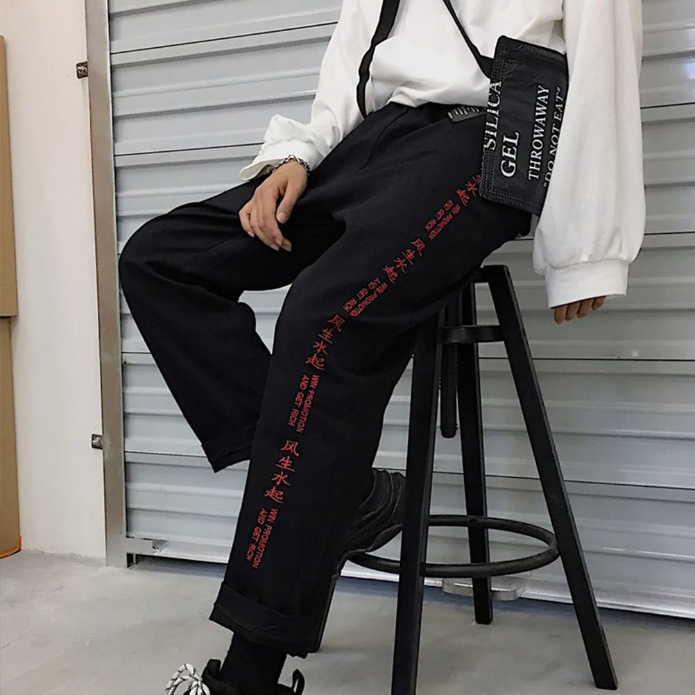 

Harajuku Pants Women Men Retro Chinese Embroidery Straight Casual Trousers Loose Unisex Pants