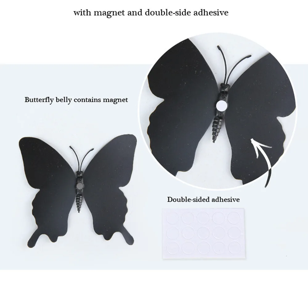 

12Pcs/set 3D Black Pteris Butterfly Wall Sticker Butterflies Decorations Living Room Home Magnet Stickers Wedding