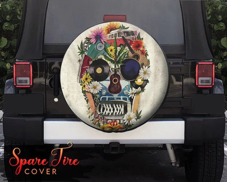 

Sugar Skull Camping Jeep Spare Tire Cover, Christmas Jeep Spare Tire Cover, Funny Skull Jeep gift, Backup Camera