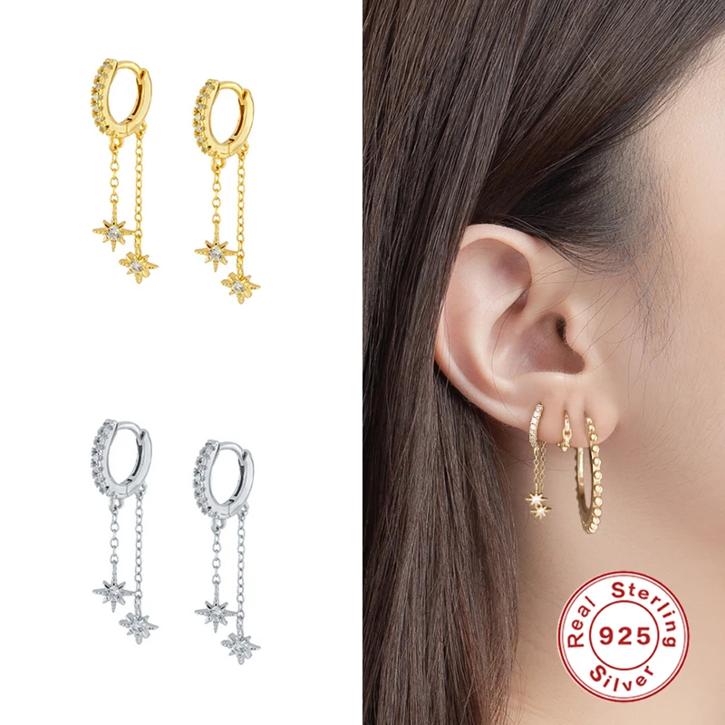 Серьги-кольца женские из серебра 925 пробы с двойной цепочкой | Украшения и