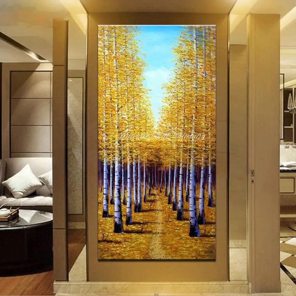 

Mintura Hand-Painted Tree Landscape Oil painting On Canvas Modern Abstract Wall Art Pictures For Entry & Mudroom Home Decoration