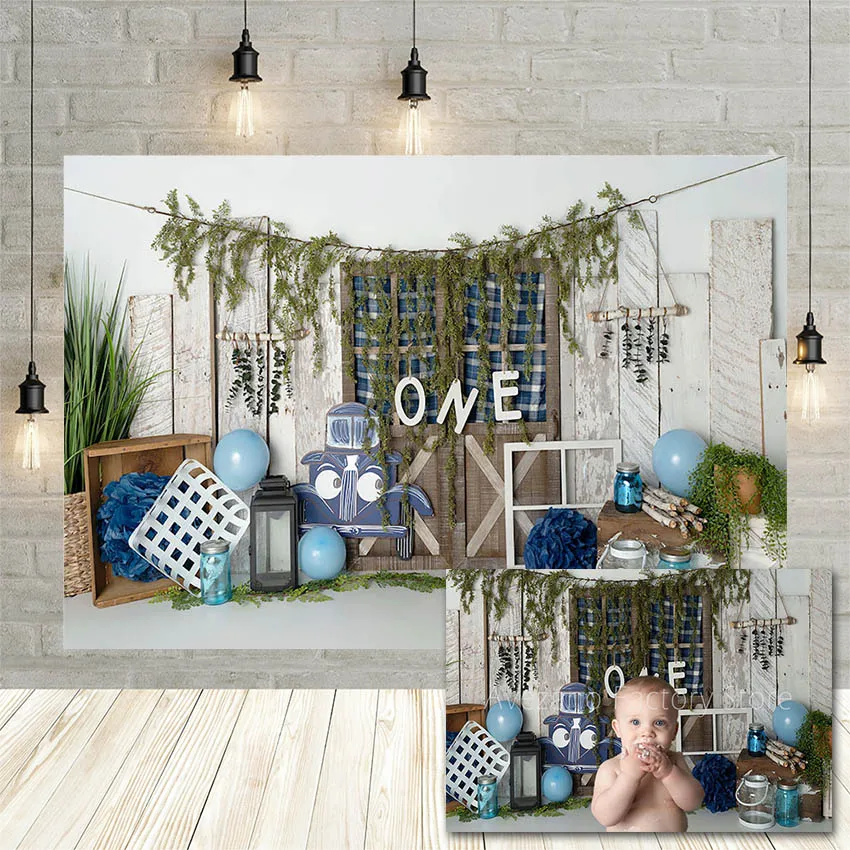 

Avezano Background for Photography Spring Boy 1st Birthday Party Green Plants Wood Door Baby Portrait Photo Backdrop Decor Banne