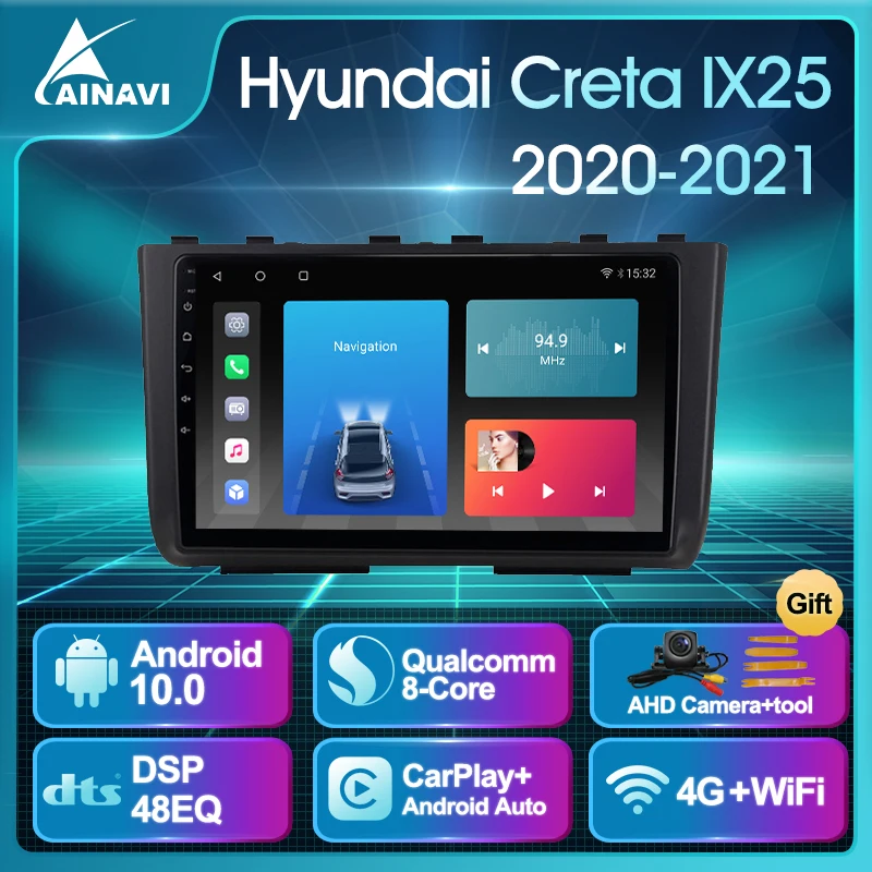 

Автомобильный радиоприемник AI Voice Android 10,0 QLED для Hyundai Creta 2020-2021, автомобильный стерео Мультимедийный видеоплеер, навигация DSP 48EQ Carplay