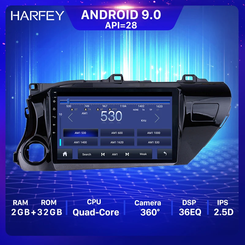 Harfey Android 9 0 GPS Navi автомобильное радио 10 1 &quotдля TOYOTA HILUX 2016 2017 2018 левосторонний