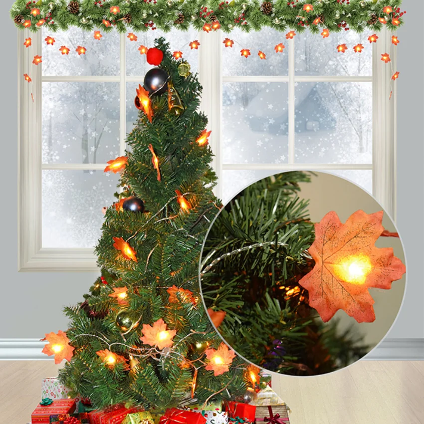 Ornament Halloween Thanksgiving Home Decoration Outdoor String Light LED Maple Leaf Christmas Tree Scene | Дом и сад
