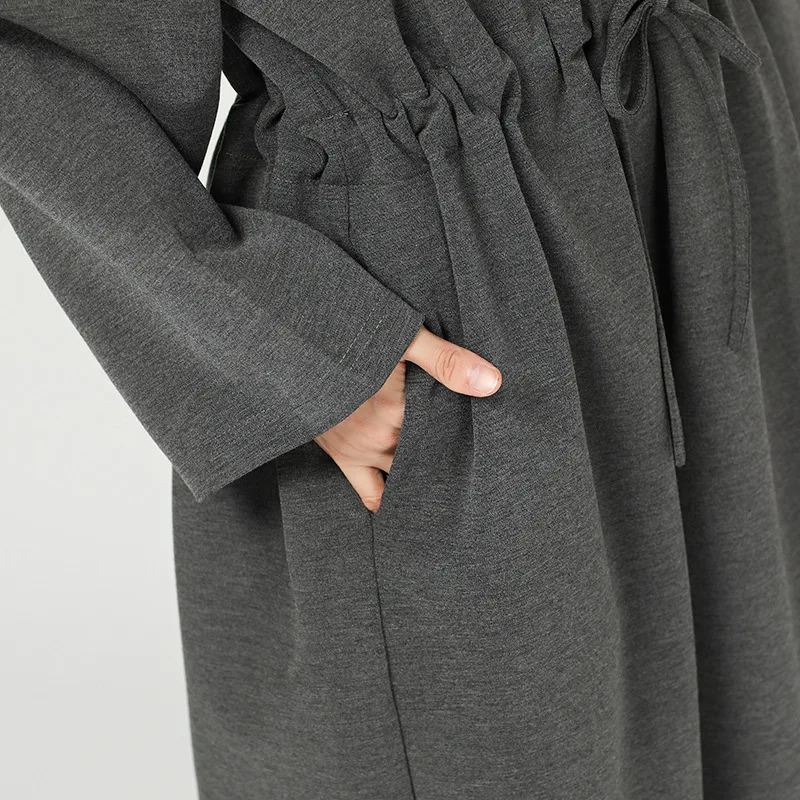 XITAO Waist Long Hoodies Midi Dress Korea Fashion New Pocket Drawstring Pullover Wild Joker 2019 Autumn Split ZLL1379 | Женская одежда