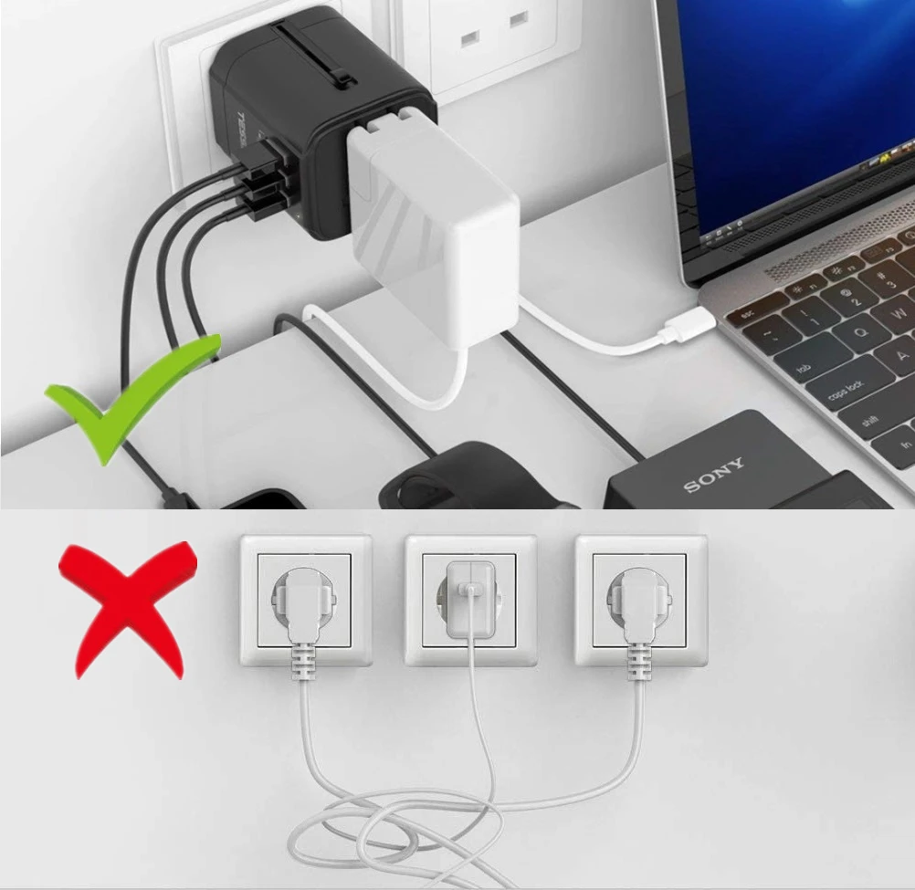 Универсальное зарядное устройство TESSAN с USB-адаптером и 3 USB-портами | Электроника