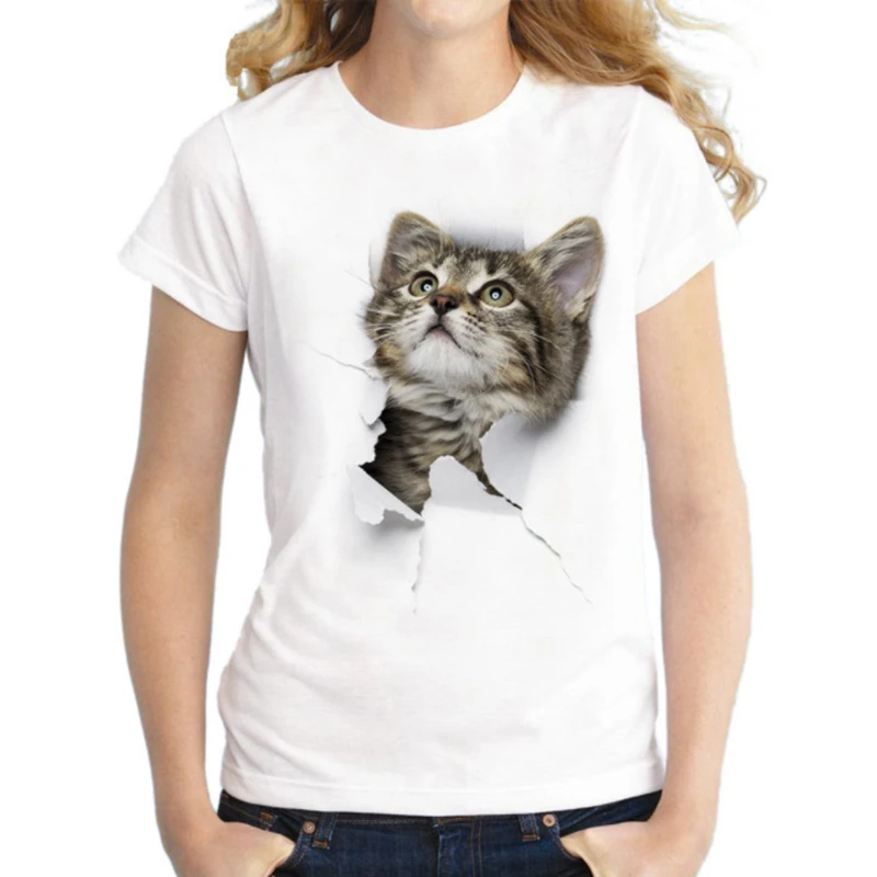

Harajuku camiseta feminina 3d gato impresso casual camiseta vero manga curta em torno do pescoo roupas baratas china modo sup