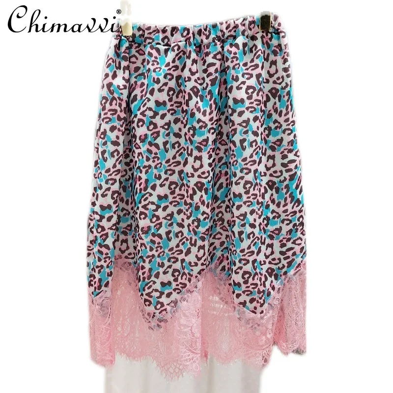 

Sweet Floral Stitching Lace Women Skirts Natural Waist A Line Skirt Large Swing Slimming Casual Skirt Female Lace Dress